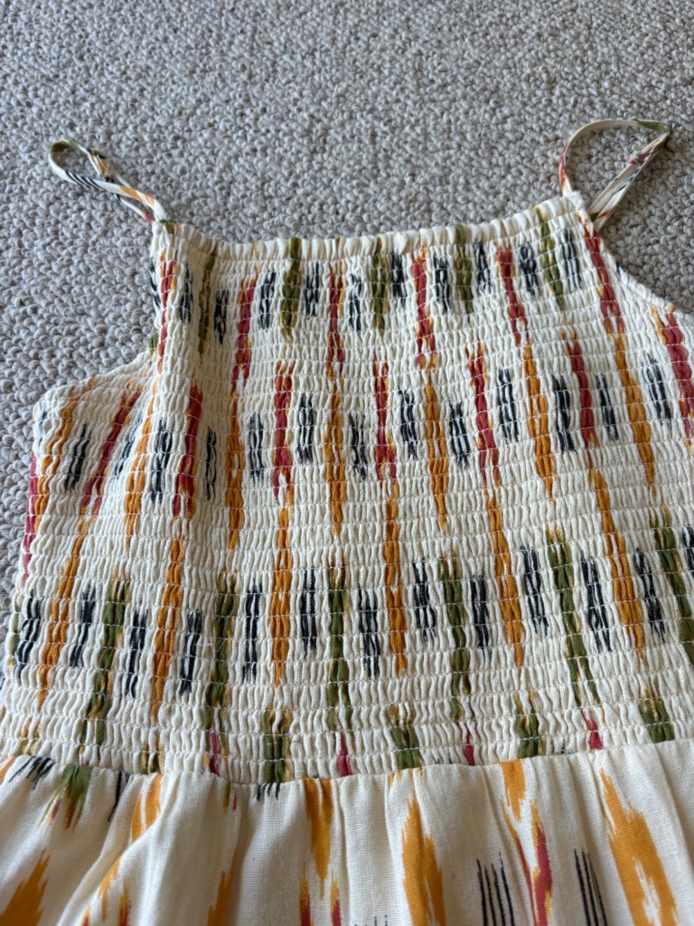 Boho Ikat Smocked Cotton Maxi Dress Medium Cottagecore Festival Coquette Chic - Picture 5 of 11